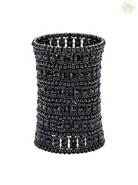 Stretch Cuff Bracelet Multilayer Wide Band Alloy Black Zinc Plated